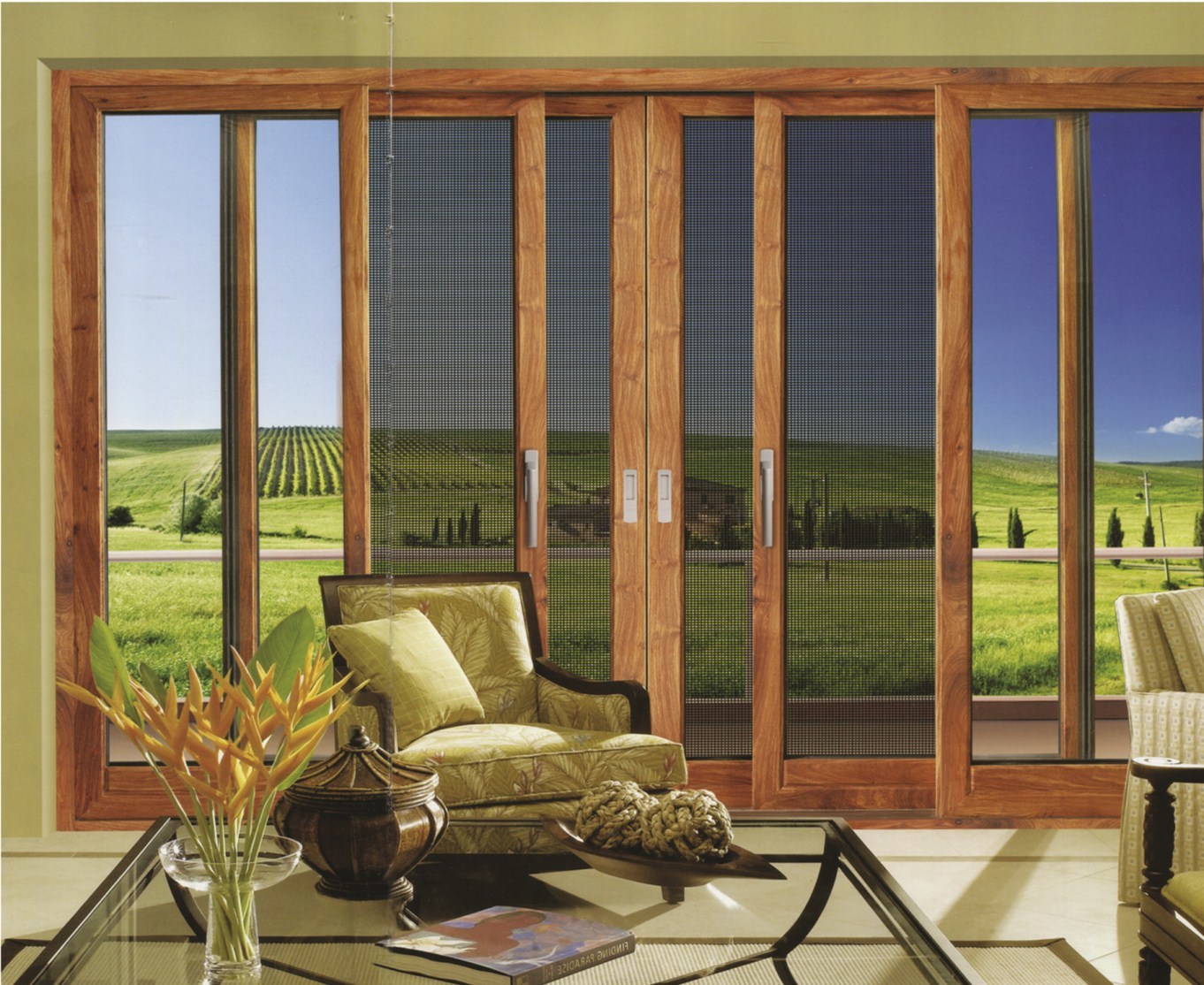 200系列木鋁複合金剛網一體推拉門