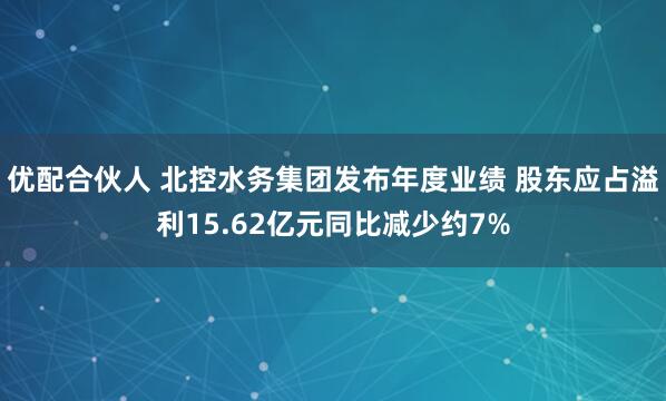 优配合伙人 北控水务集团发布年度业绩 股东应占溢利15.62亿元同比减少约7%